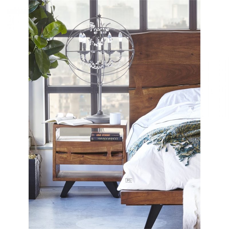 Pemberly Row Transitional Solid Acacia Wood Nightstand in Brown