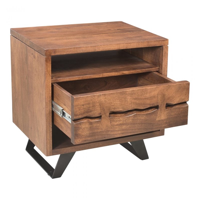 Pemberly Row Transitional Solid Acacia Wood Nightstand in Brown