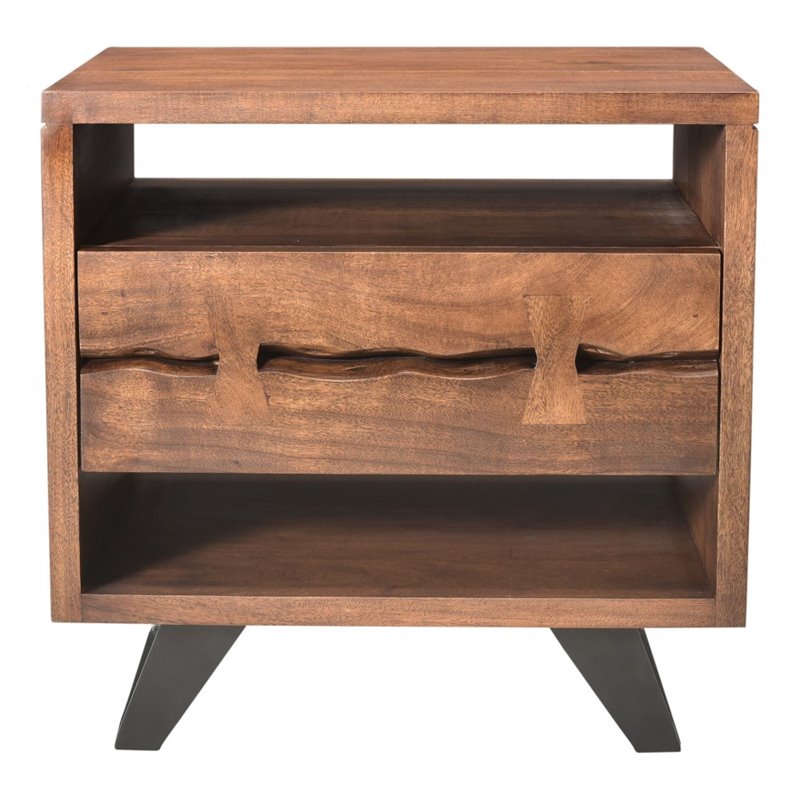 Pemberly Row Transitional Solid Acacia Wood Nightstand in Brown