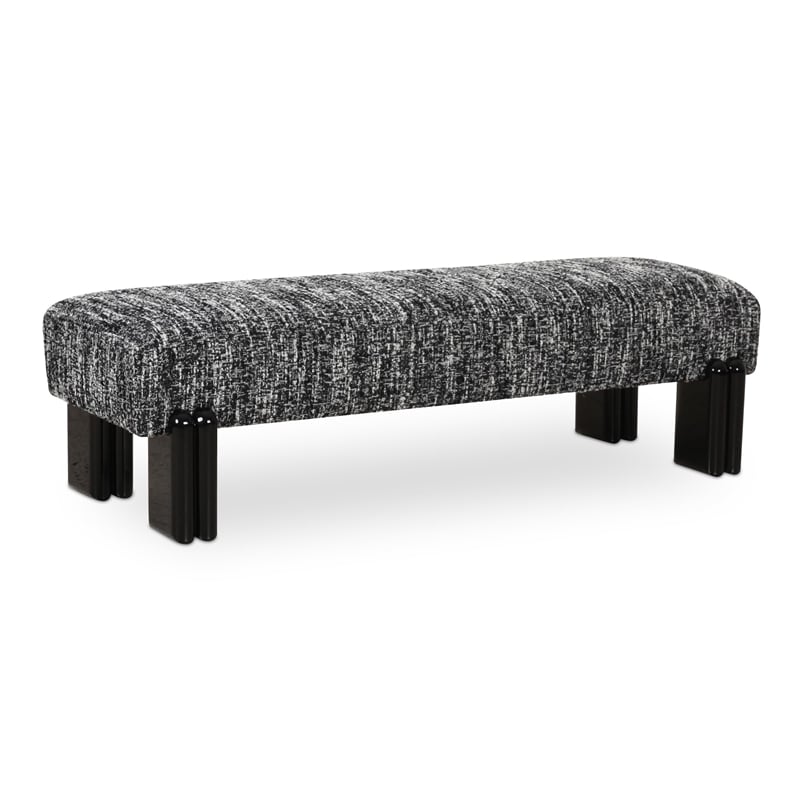 Pemberly Row Contemporary Upholstered Fabric Bench with Iron Legs in Black