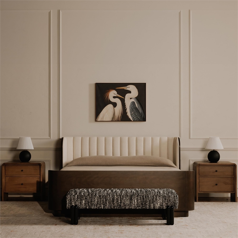 Pemberly Row Contemporary Upholstered Fabric Bench with Iron Legs in Black