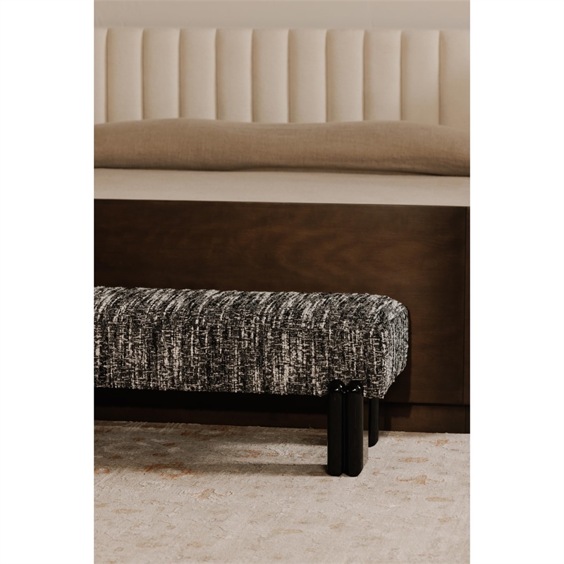 Pemberly Row Contemporary Upholstered Fabric Bench with Iron Legs in Black