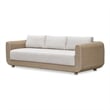 Pemberly Row Natural Rattan Frame Sofa with Fabric Upholstered Cushions