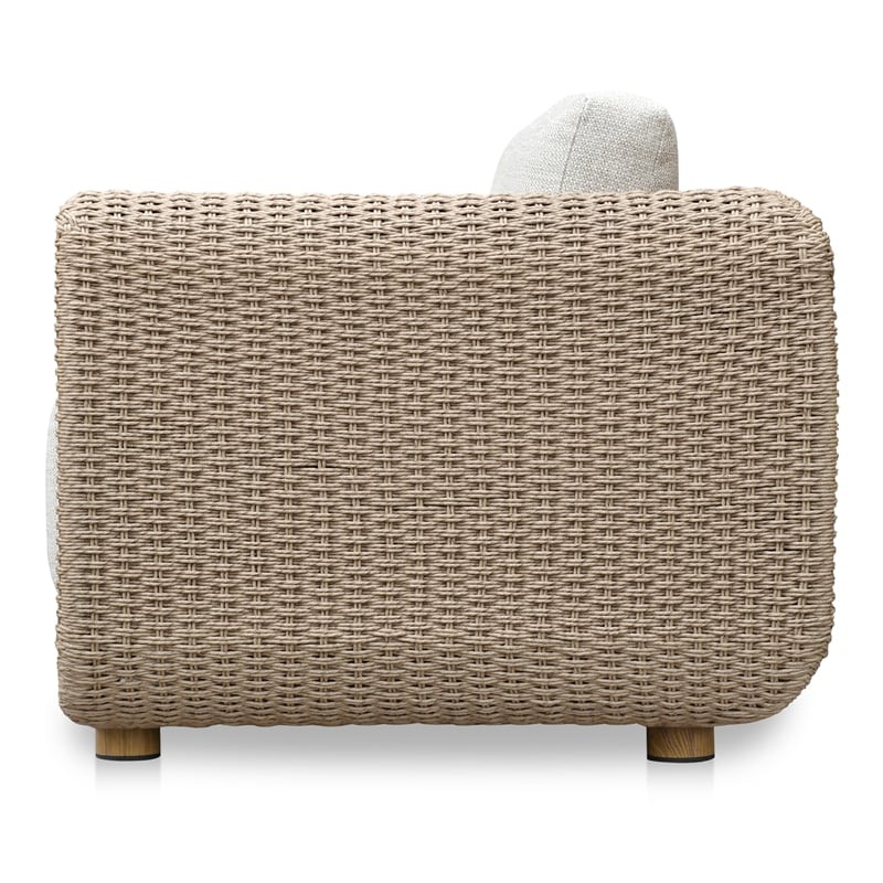 Pemberly Row Natural Rattan Frame Sofa with Fabric Upholstered Cushions