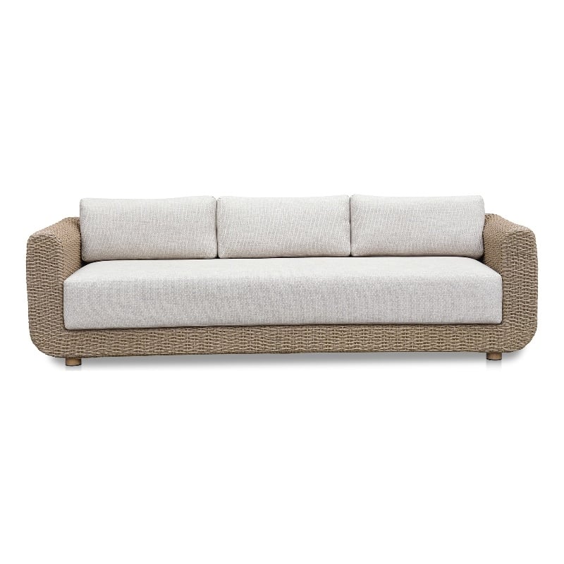 Pemberly Row Natural Rattan Frame Sofa with Fabric Upholstered Cushions