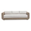 Pemberly Row Natural Rattan Frame Sofa with Fabric Upholstered Cushions