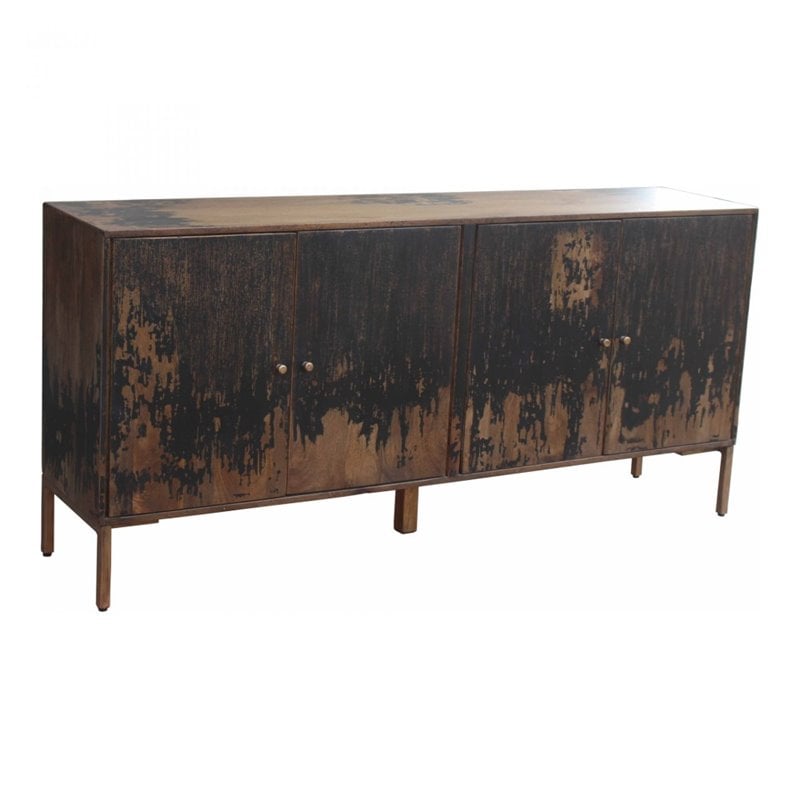 Pemberly Row Contemporary 2-Drawer Solid Mango Wood Sideboard in Black