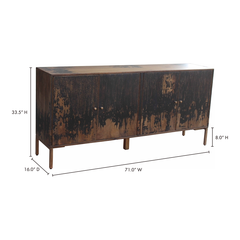 Pemberly Row Contemporary 2-Drawer Solid Mango Wood Sideboard in Black
