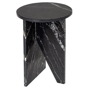 Pemberly Row Contemporary 14&quot Round Solid Marble Accent Table in Black