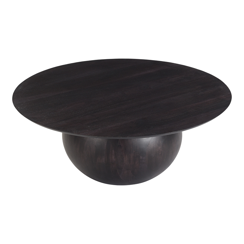 Pemberly Row Circular Solid Acacia Wood Coffee Table in Black