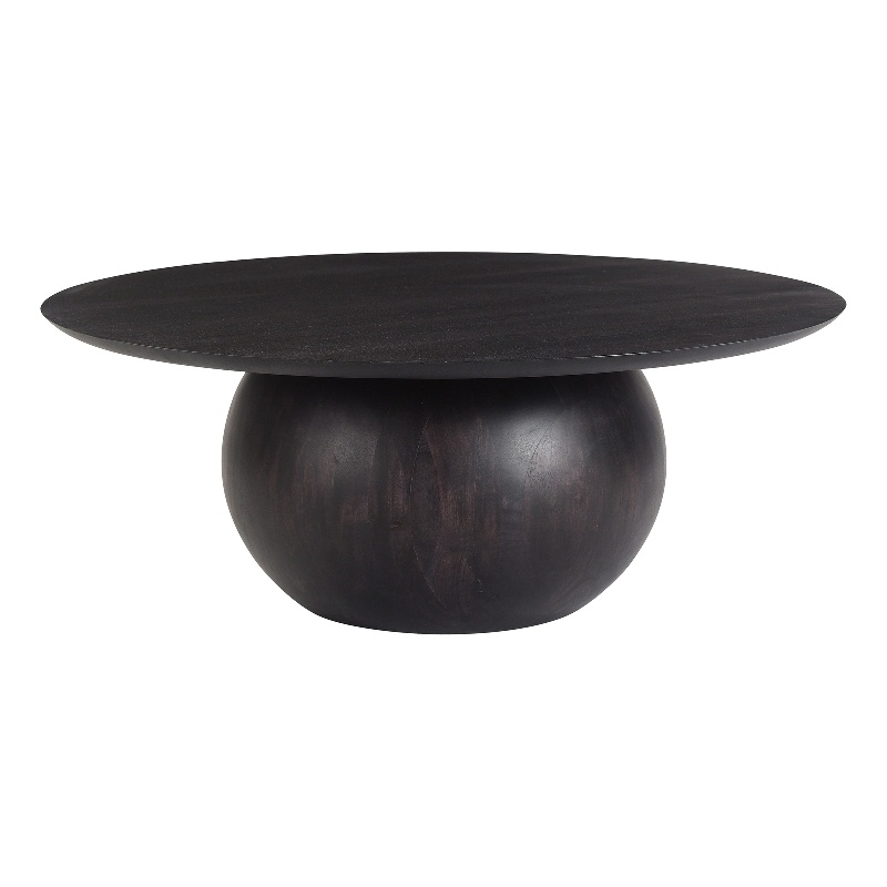 Pemberly Row Circular Solid Acacia Wood Coffee Table in Black