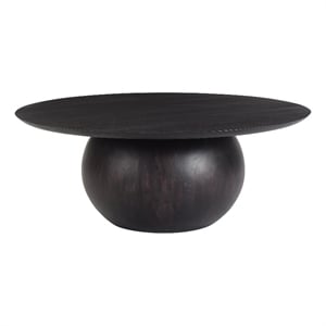 Pemberly Row Circular Solid Acacia Wood Coffee Table in Black