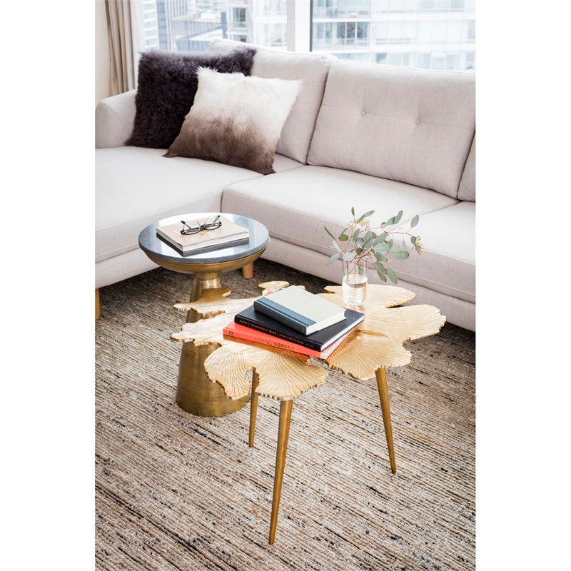Pemberly Row Aluminum Side Table with Granite Top in Brass/Black