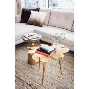 Pemberly Row Aluminum Side Table with Granite Top in Brass/Black