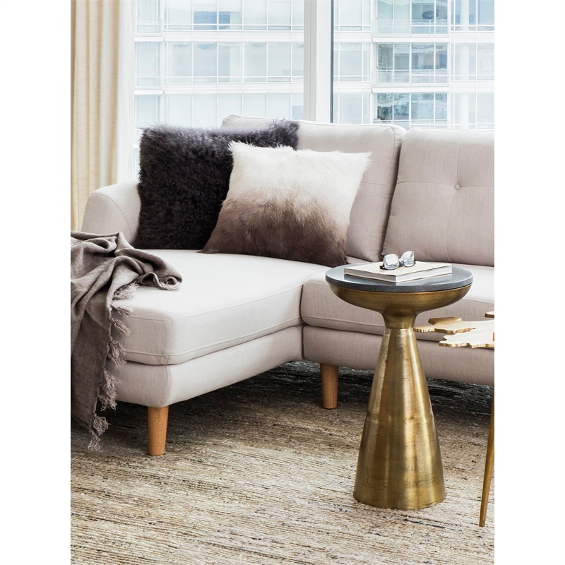 Pemberly Row Aluminum Side Table with Granite Top in Brass/Black