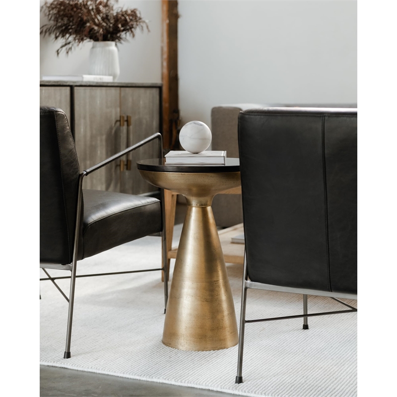 Pemberly Row Aluminum Side Table with Granite Top in Brass/Black