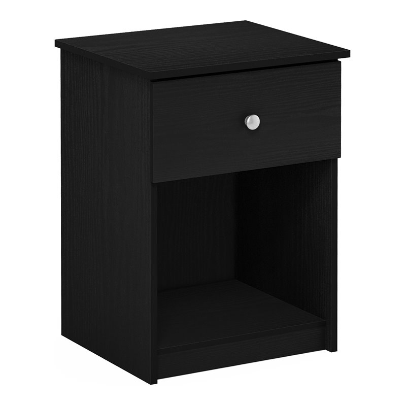 Pemberly Row Engineered Wood Nightstand with One Drawer in Black Oak