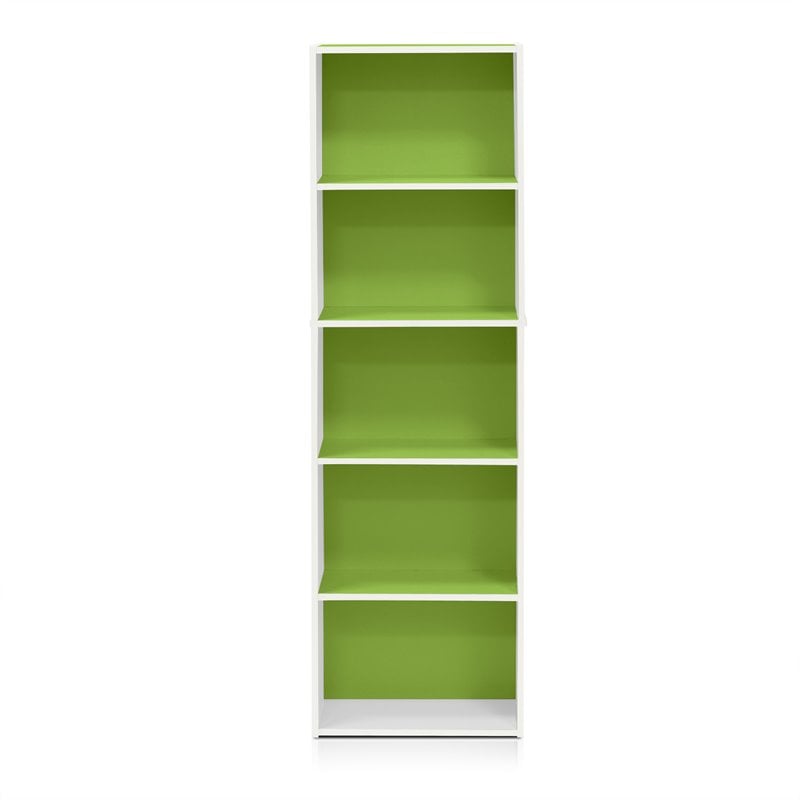 Pemberly Row Engineered Wood 5-Tier Reversible Open Shelf Bookcase in Green