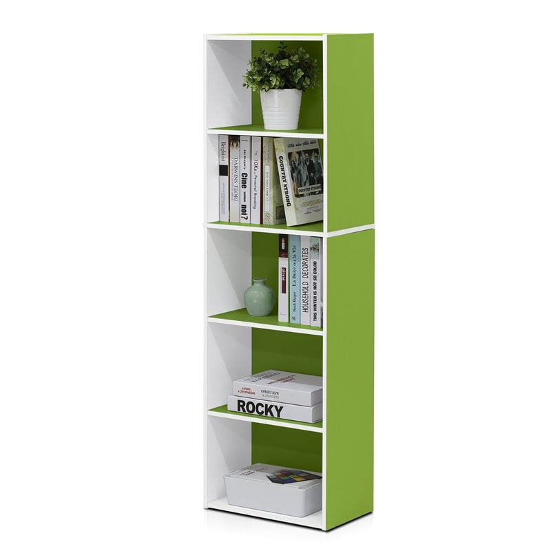 Pemberly Row Engineered Wood 5-Tier Reversible Open Shelf Bookcase in Green