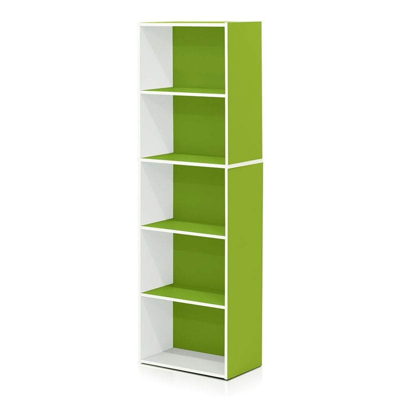 Pemberly Row Engineered Wood 5-Tier Reversible Open Shelf Bookcase in Green