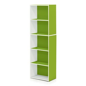Pemberly Row Engineered Wood 5-Tier Reversible Open Shelf Bookcase in Green