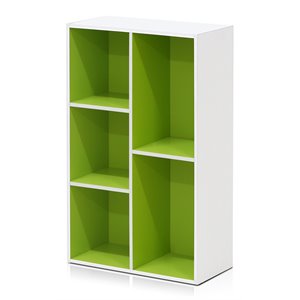 Pemberly Row Engineered Wood 5-Cube Reversible Open Shelf in White/Green