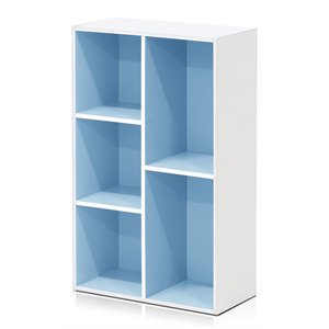 Pemberly Row Engineered Wood 5-Cube Reversible Open Shelf in White/Light Blue