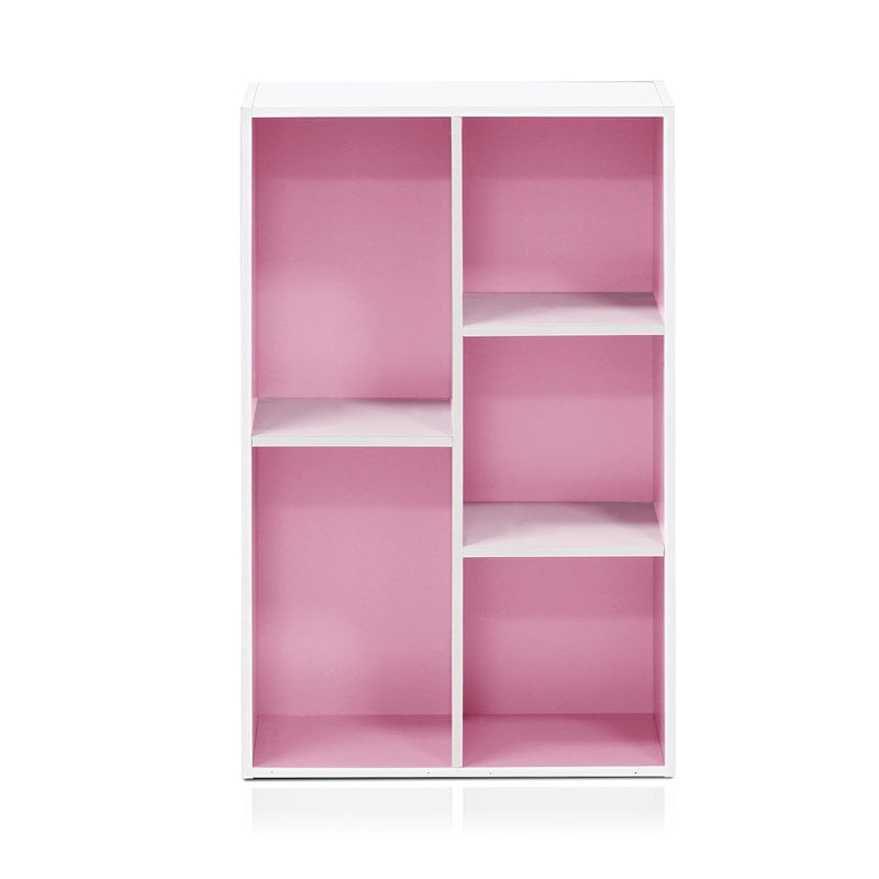 Pemberly Row Engineered Wood 5-Cube Reversible Open Shelf in White/Pink
