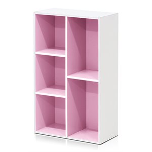 Pemberly Row Engineered Wood 5-Cube Reversible Open Shelf in White/Pink