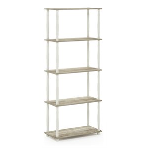 Pemberly Row Turn-N-Tube Engineered Wood 5-Tier Shelf Display Rack in Oak/White