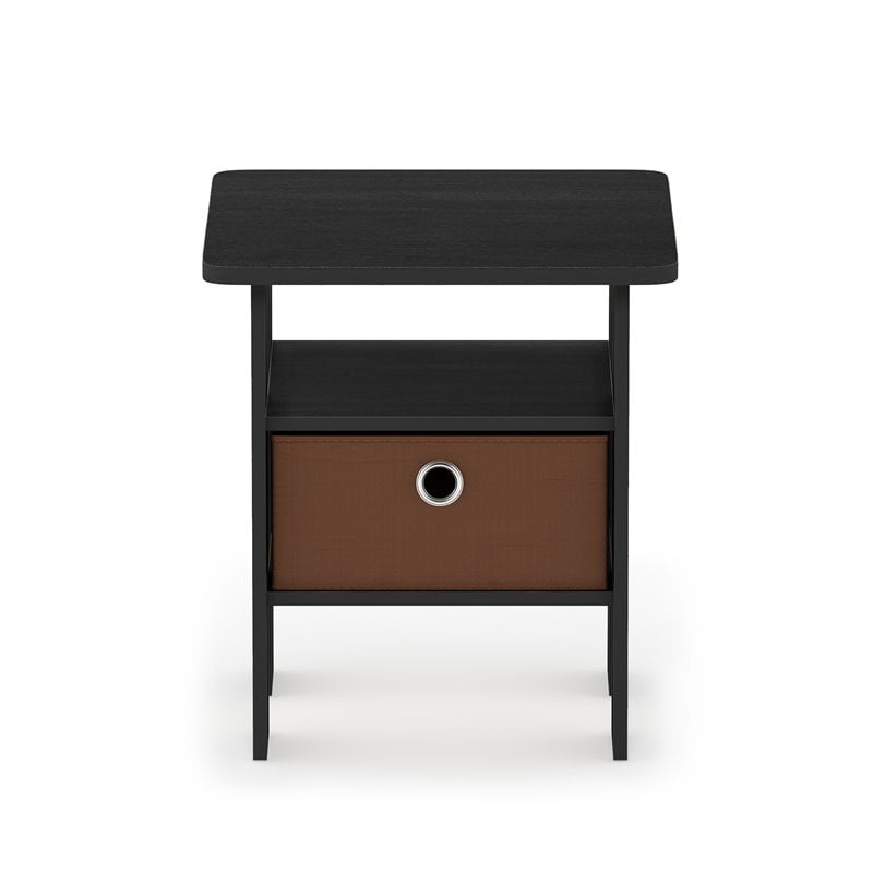 Pemberly Row Wood End Table with Bin Drawer in Americano Black/Medium Brown
