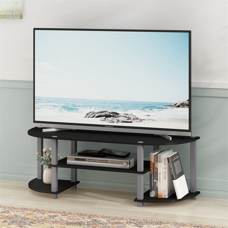 Pemberly Row Turn-S-Tube Black Wood TV Entertainment Center for TV up to 42