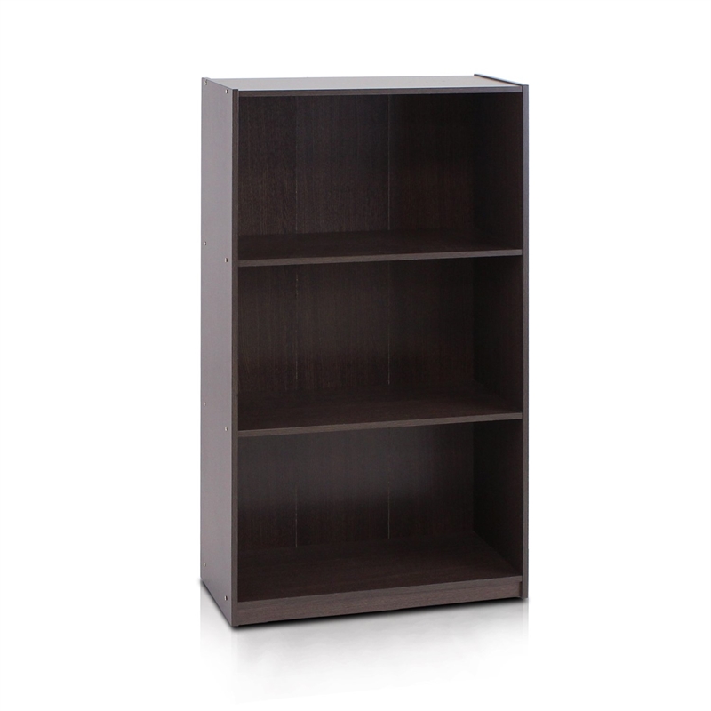 Pemberly Row Engineered Wood 3-Tier Bookcase Storage Shelves in Dark Brown