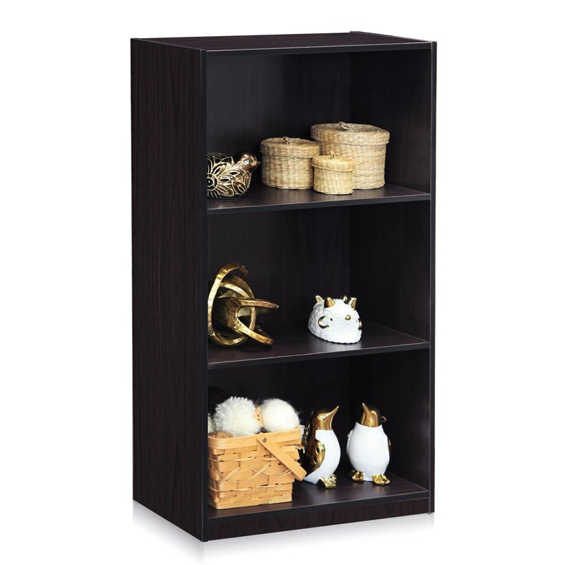 Pemberly Row Engineered Wood 3-Tier Bookcase Storage Shelves in Dark Walnut