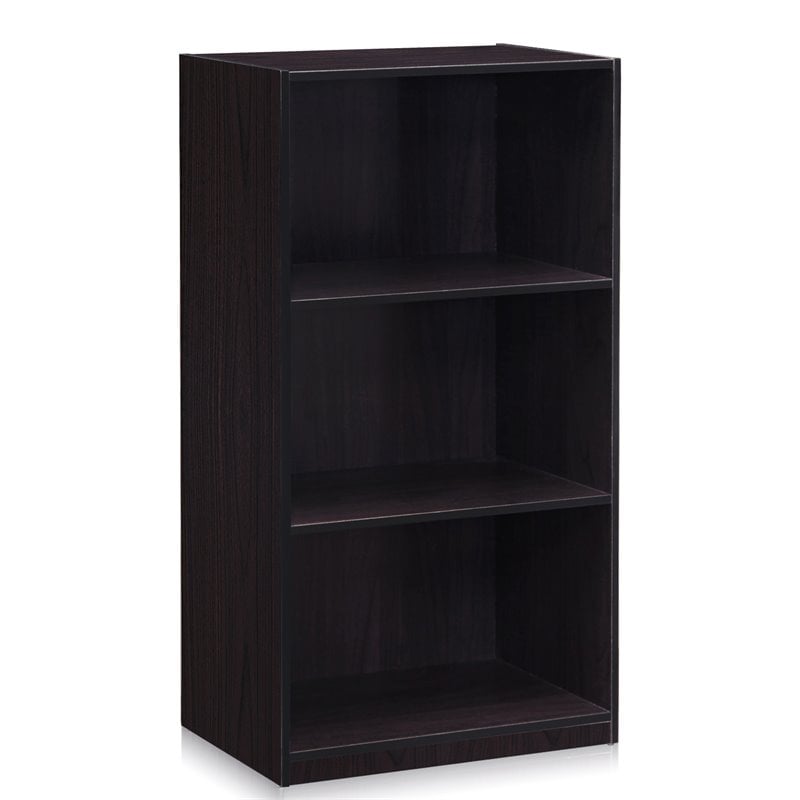 Pemberly Row Engineered Wood 3-Tier Bookcase Storage Shelves in Dark Walnut