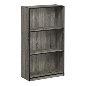 Pemberly Row Wood 3-Tier Bookcase Storage Shelves in French Oak Gray/Black