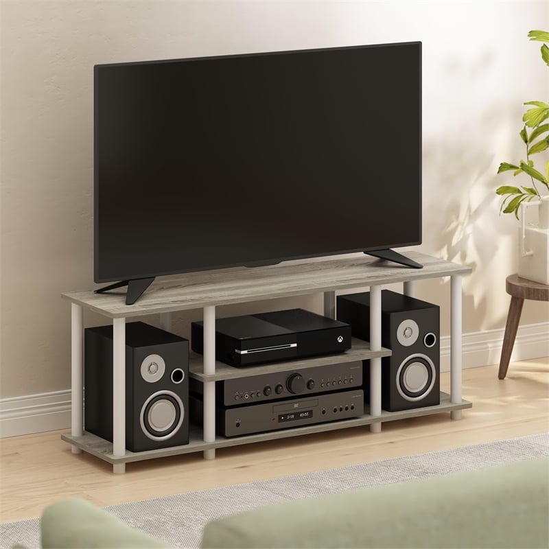 Pemberly Row Turn-N-Tube Oak/White Wood Entertainment TV Stand for TV up to 50