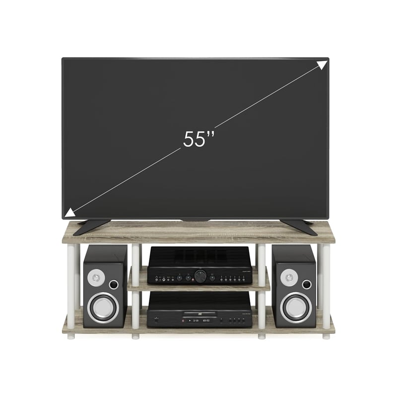 Pemberly Row Turn-N-Tube Oak/White Wood Entertainment TV Stand for TV up to 50