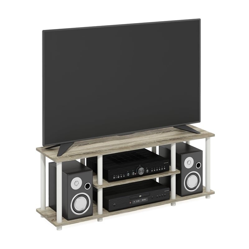 Pemberly Row Turn-N-Tube Oak/White Wood Entertainment TV Stand for TV up to 50