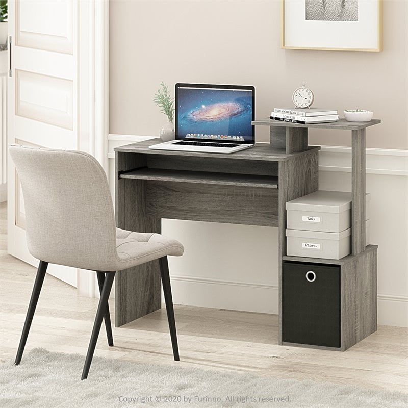 Pemberly Row Wood Computer Writing Desk w/Bin in French Oak Gray/Black