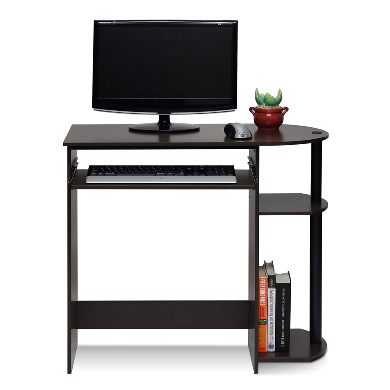 Pemberly Row Engineered Wood Simplistic Computer Desk in Dark Brown/Black