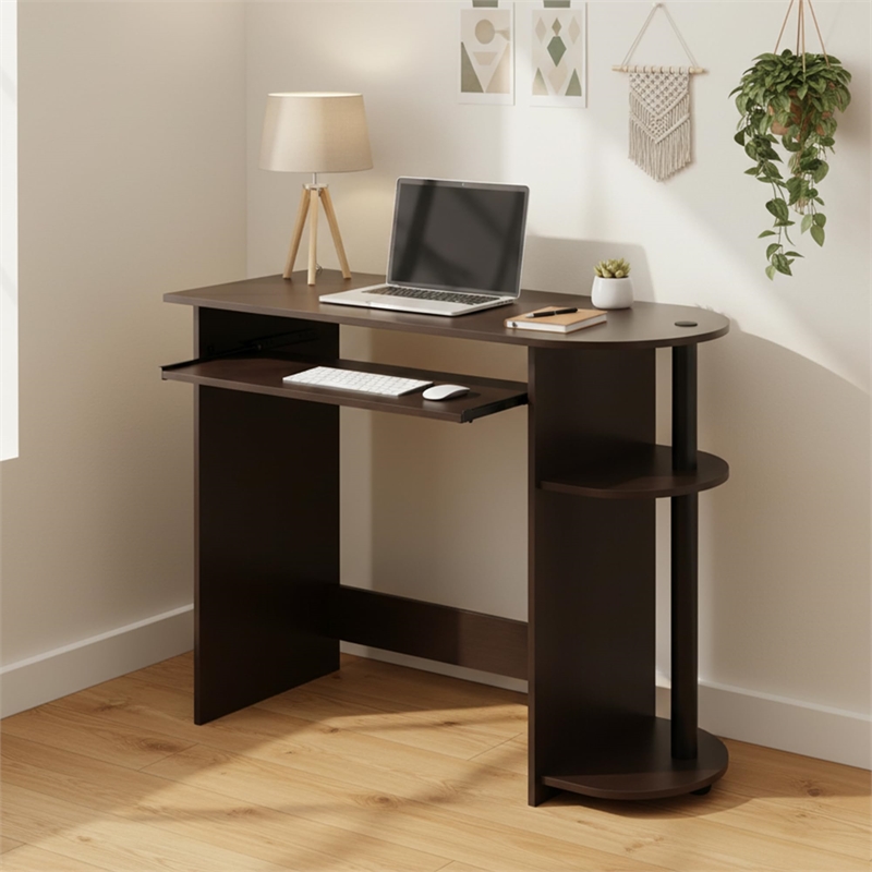 Pemberly Row Engineered Wood Simplistic Computer Desk in Dark Brown/Black