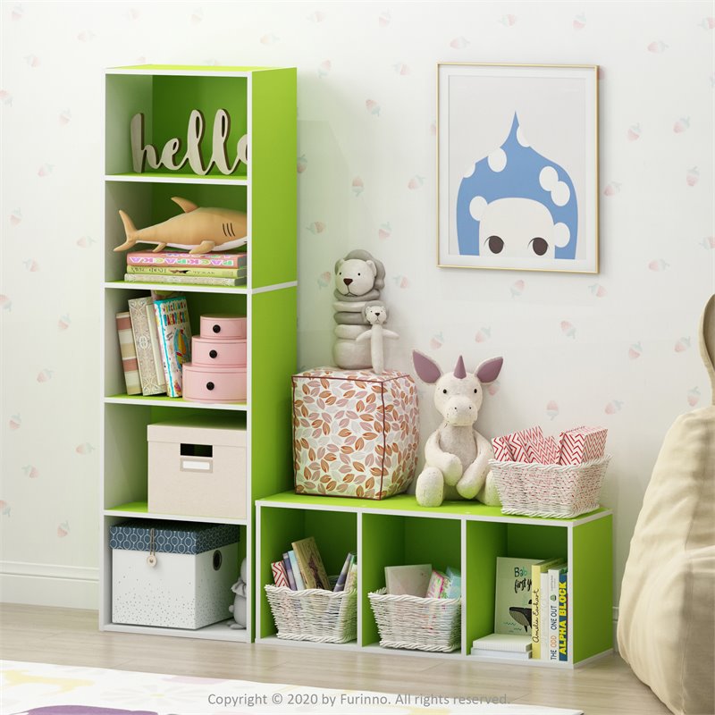 Pemberly Row Engineered Wood 3-Tier Open Shelf Bookcase in White/Green