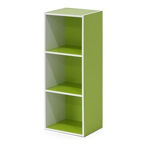 Pemberly Row Engineered Wood 3-Tier Open Shelf Bookcase in White/Green