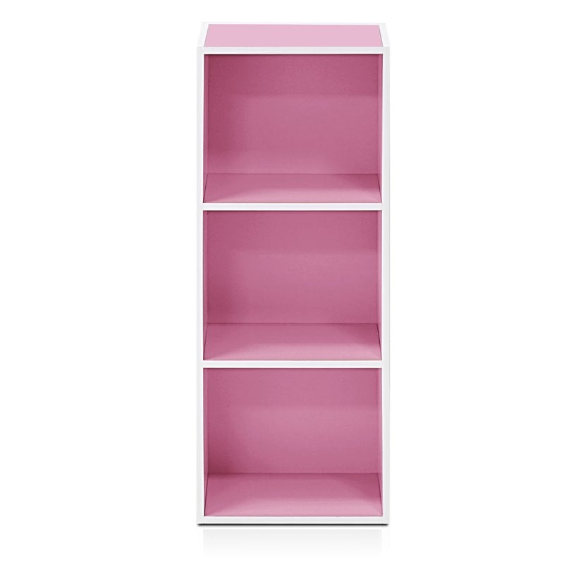 Pemberly Row Engineered Wood 3-Tier Open Shelf Bookcase in White/Pink