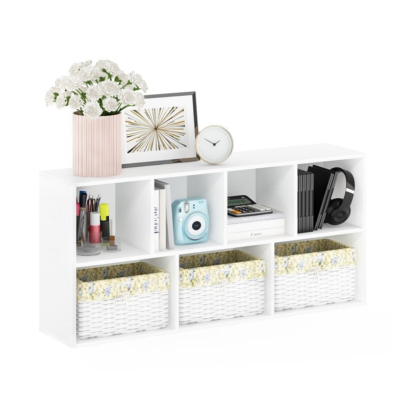 Pemberly Row Engineered Wood 7-Cube Reversible Open Shelf in White