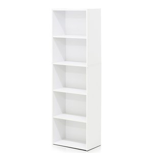 Pemberly Row Wood 5-Tier Reversible Color Open Shelf Bookcase in White