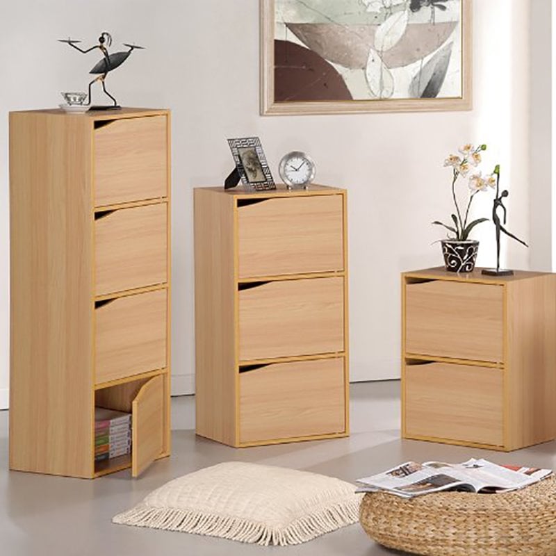Pemberly Row Wood 3-Tier Bookcase with Door in Steam Beech/Natural
