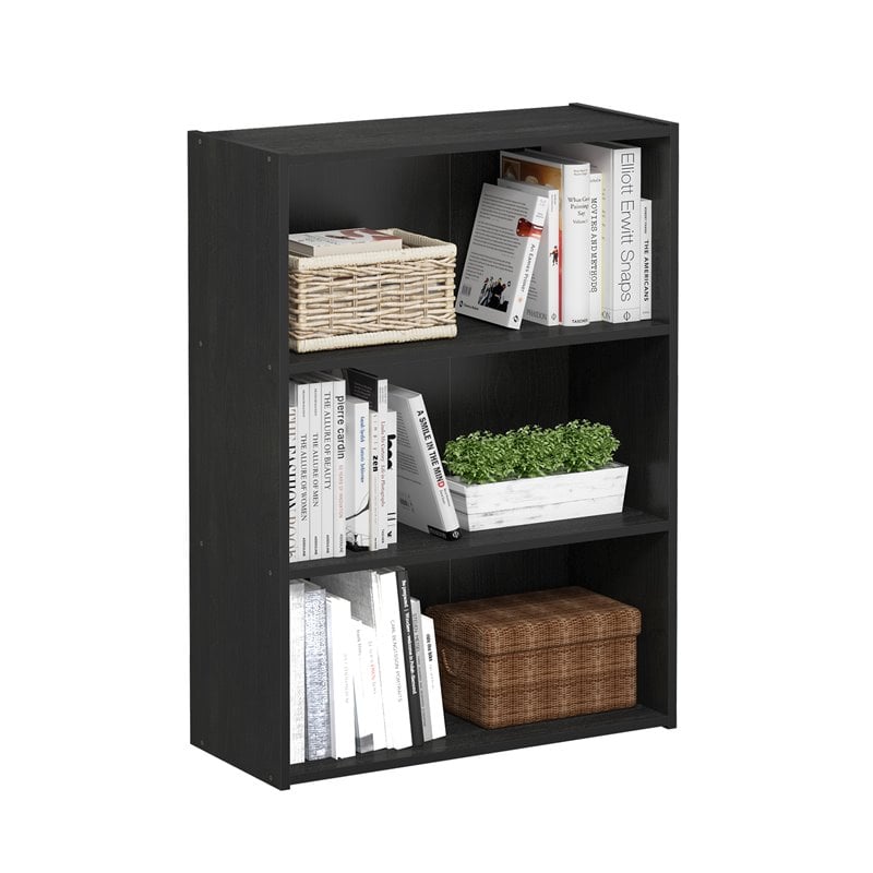 Pemberly Row Engineered Wood 3-Tier Open Shelf in Americano Black