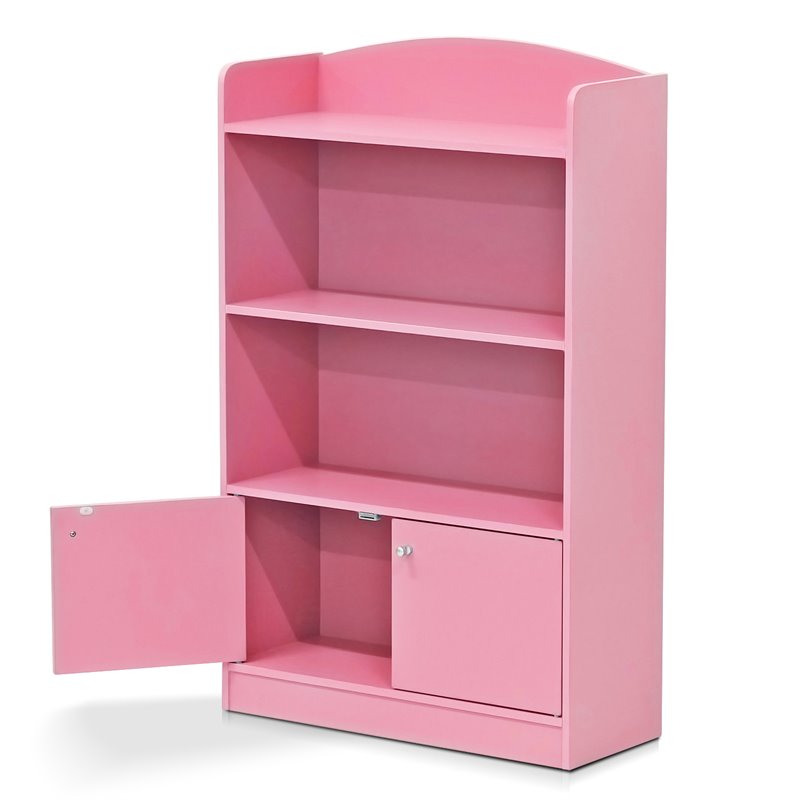 Pemberly Row Engineered Wood Bookshelf with Storage Cabinet in Pink